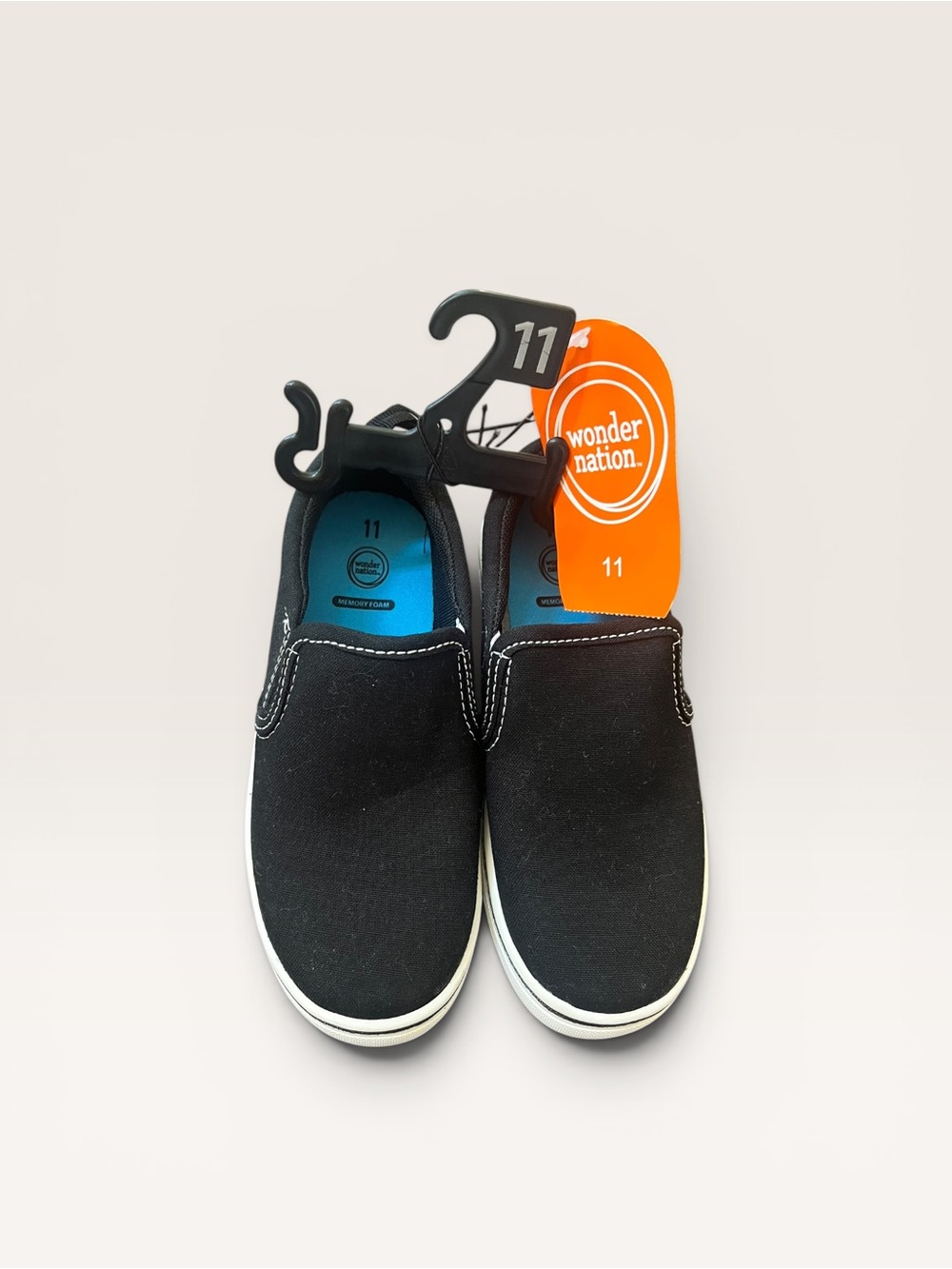 Wonder Nation Black Slip-On Canvas Kids Sneakers with White Trim